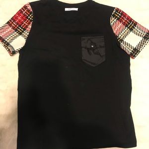 Zara shirt with tweed sleeves and pocket detail